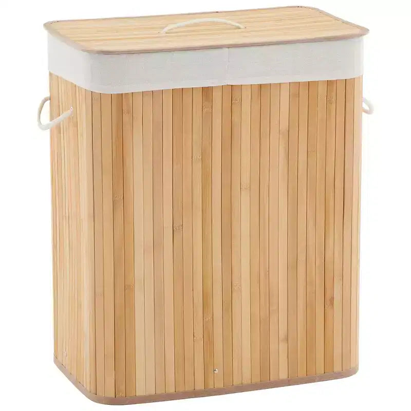 Panier à linge pliant en bambou COZONY avec couvercle, 106 L, en bois, avec doublure lavable, rangement compact pour petites chambres et dortoirs
