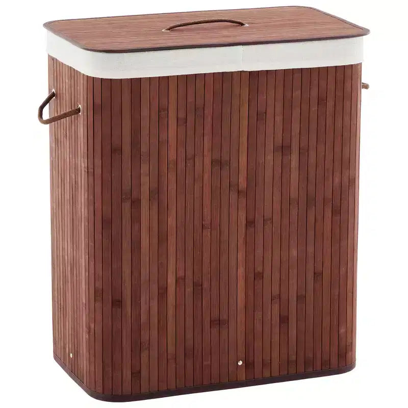 Panier à linge pliant en bambou COZONY avec couvercle, 106 L, en bois, avec doublure lavable, rangement compact pour petites chambres et dortoirs
