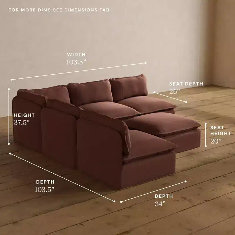 Canapé d'angle modulable lavable 5 places à extrémités ouvertes Anabei + Ottoman | Assise Memorix+ et coussin profilé