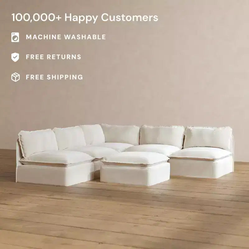 Canapé d'angle modulable lavable 5 places à extrémités ouvertes Anabei + Ottoman | Assise Memorix+ et coussin profilé