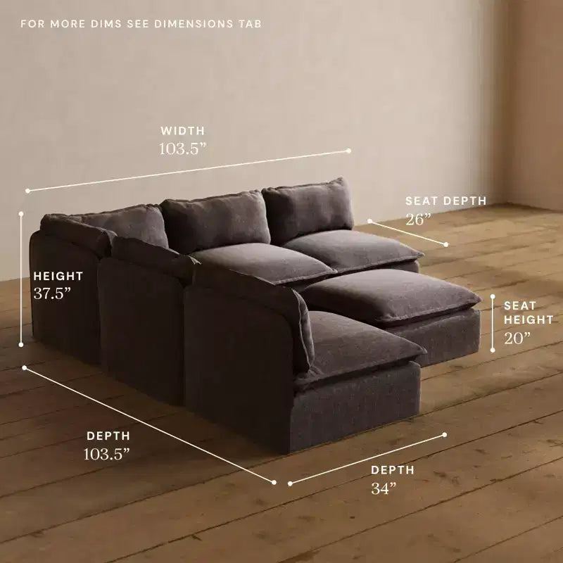 Canapé d'angle modulable lavable 5 places à extrémités ouvertes Anabei + Ottoman | Assise Memorix+ et coussin profilé