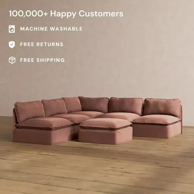 Canapé d'angle modulable lavable 5 places à extrémités ouvertes Anabei + Ottoman | Assise Memorix+ et coussin profilé