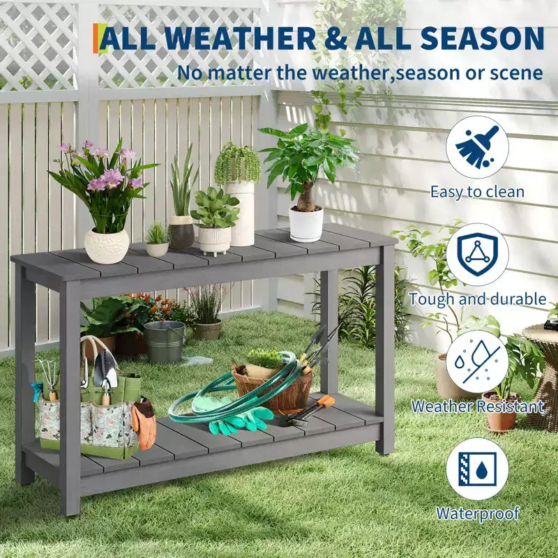 Table d'appoint de patio en bois durable toutes saisons, table d'appoint classique d'extérieur pour jardin, pelouse et véranda, compacte et stable