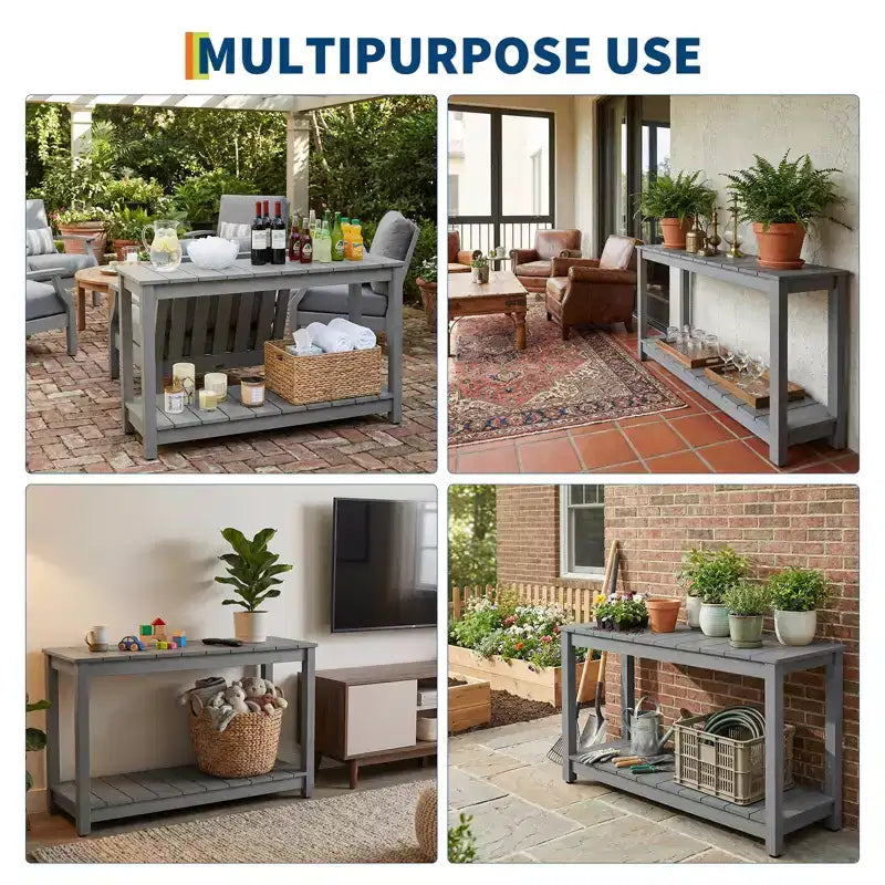 Table d'appoint de patio en bois durable toutes saisons, table d'appoint classique d'extérieur pour jardin, pelouse et véranda, compacte et stable