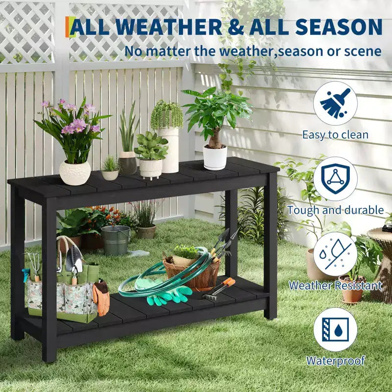 Table d'appoint de patio en bois durable toutes saisons, table d'appoint classique d'extérieur pour jardin, pelouse et véranda, compacte et stable