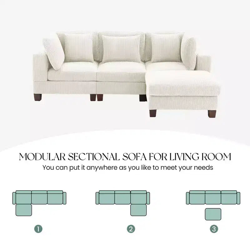 Canapé Sectionnel Modulable Convertible en Velours Côtelé avec Ottomans, Canapé Configurable pour Salon, Montage Facile