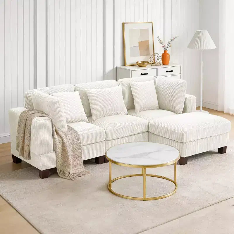Canapé Sectionnel Modulable Convertible en Velours Côtelé avec Ottomans, Canapé Configurable pour Salon, Montage Facile