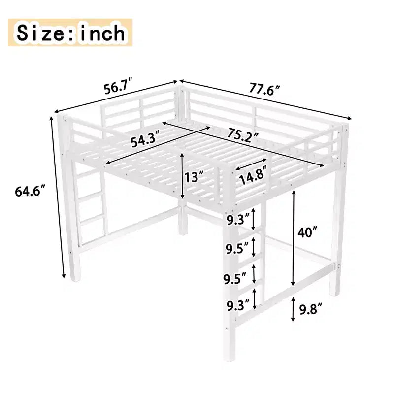 Lit mezzanine Bellemave entièrement métallique avec doubles échelles des deux côtés, cadre de lit mezzanine peu encombrant avec garde-corps, assemblage facile, blanc