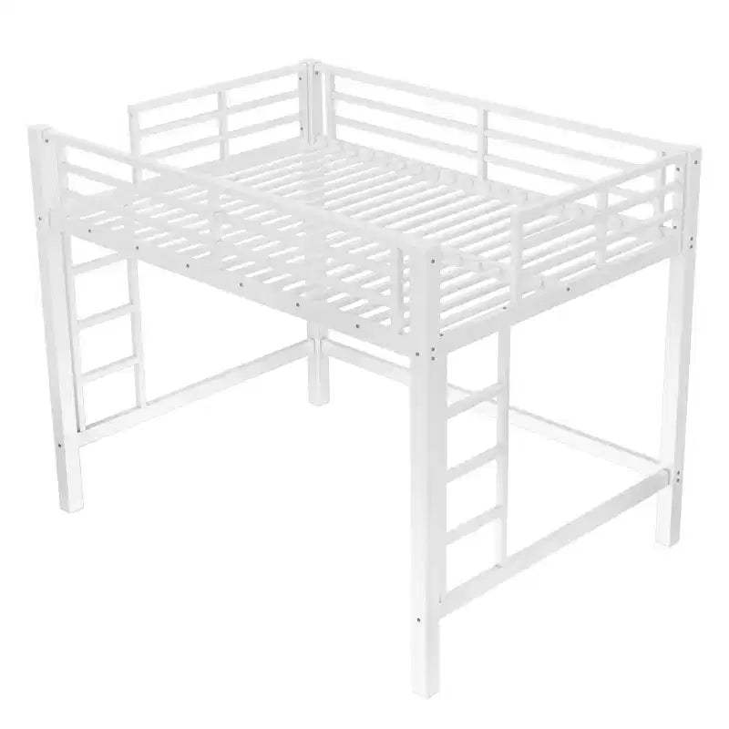 Lit mezzanine Bellemave entièrement métallique avec doubles échelles des deux côtés, cadre de lit mezzanine peu encombrant avec garde-corps, assemblage facile, blanc