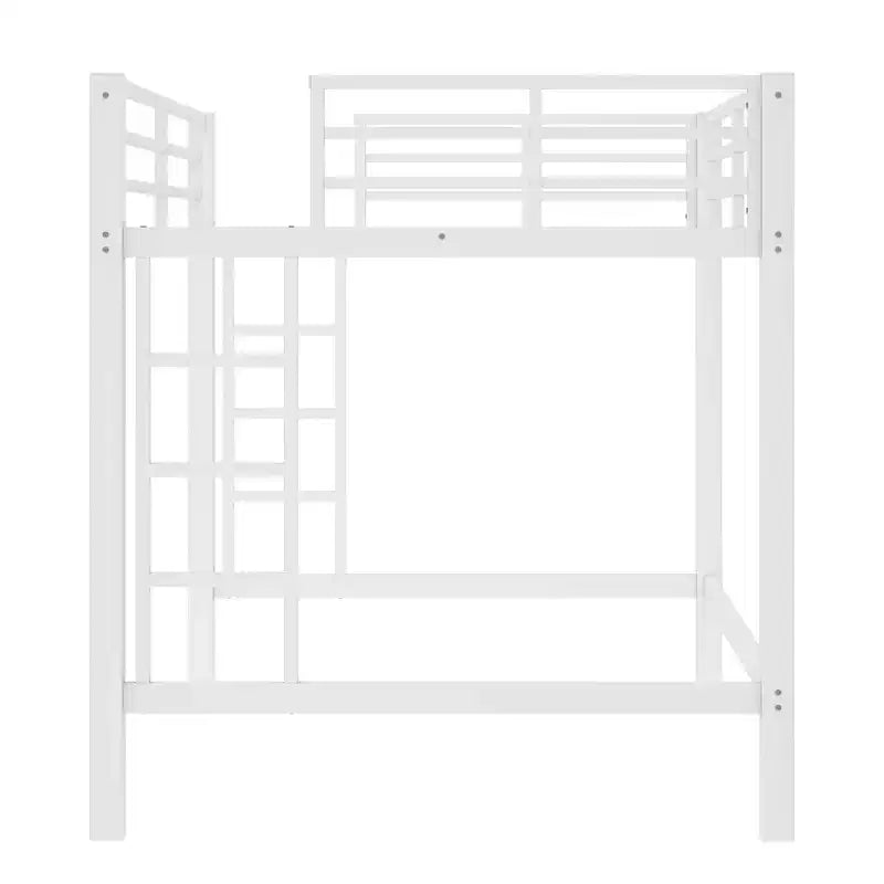 Lit mezzanine Bellemave entièrement métallique avec doubles échelles des deux côtés, cadre de lit mezzanine peu encombrant avec garde-corps, assemblage facile, blanc
