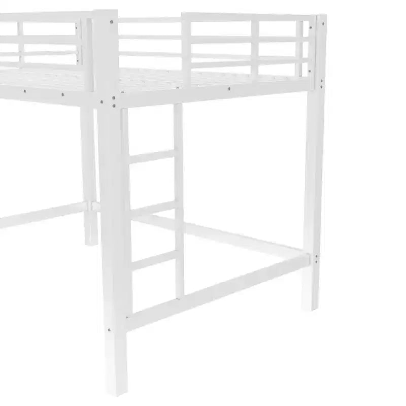 Lit mezzanine Bellemave entièrement métallique avec doubles échelles des deux côtés, cadre de lit mezzanine peu encombrant avec garde-corps, assemblage facile, blanc