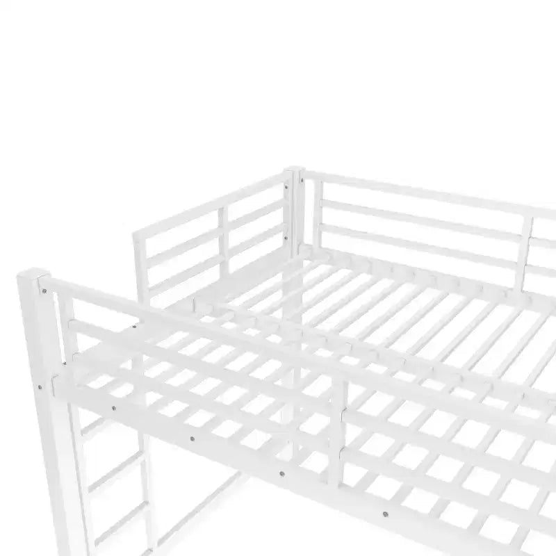 Lit mezzanine Bellemave entièrement métallique avec doubles échelles des deux côtés, cadre de lit mezzanine peu encombrant avec garde-corps, assemblage facile, blanc