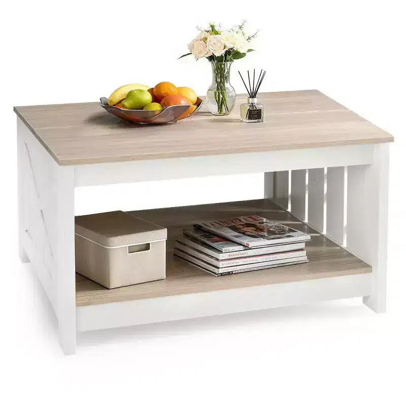 Table basse carrée de style champêtre JIONJOY avec rangement semi-ouvert, table basse rustique pour petits espaces de salon