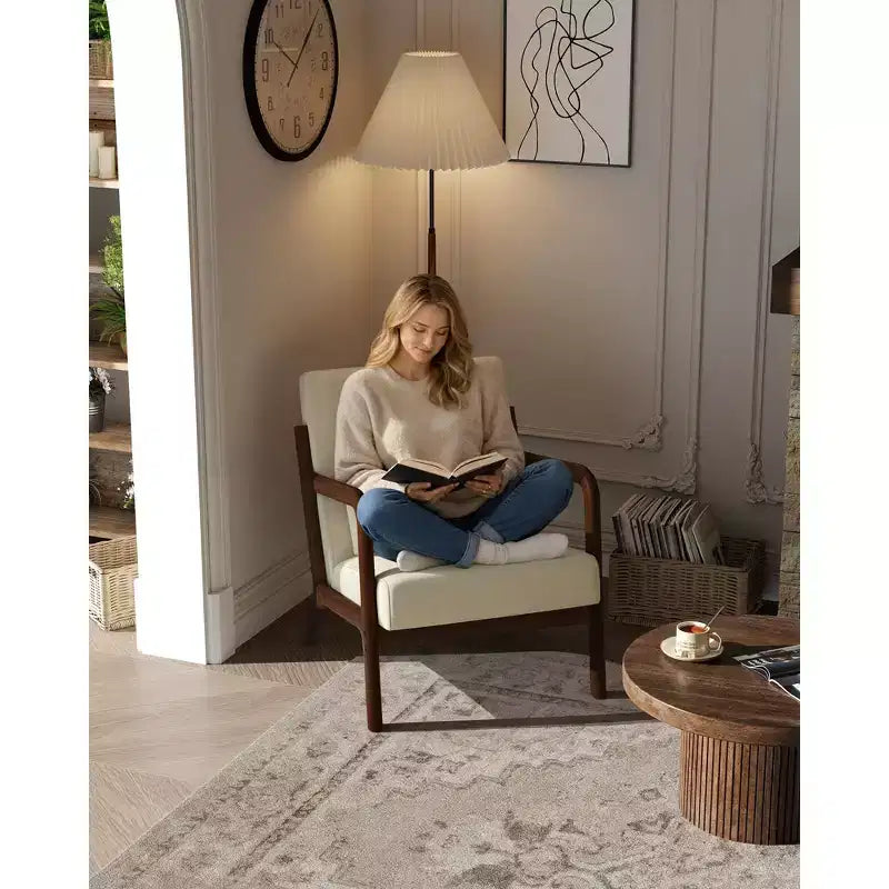 Fauteuil d'appoint en chenille du milieu du siècle, fauteuil de lecture confortable, fauteuil de salon moderne avec oreiller lombaire, cadre en bois massif, pour salon, chambre, bureau