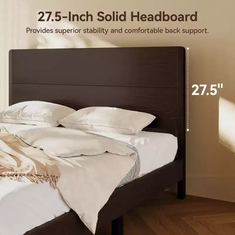 Cadre de lit Queen en bois Dyonery, lit plateforme avec tête de lit haute, support à lattes en bois massif, fondation de matelas silencieuse, pas besoin de sommier tapissier