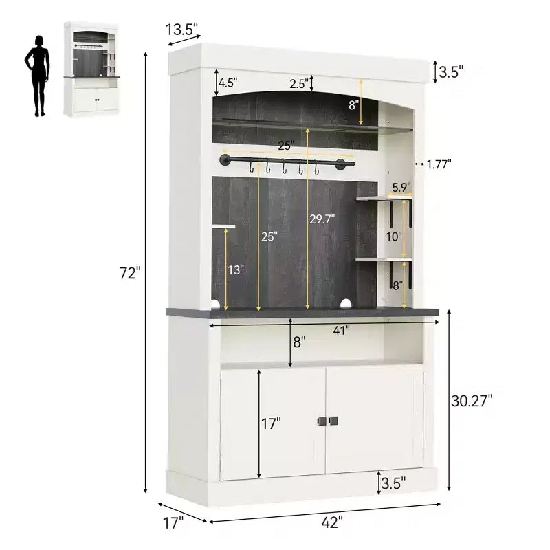 Meuble de bar à café 72" style ferme avec éclairage LED - Grand buffet avec porte-bouteilles et étagère en verre, support pour micro-ondes, garde-manger pour cuisine/salle à manger