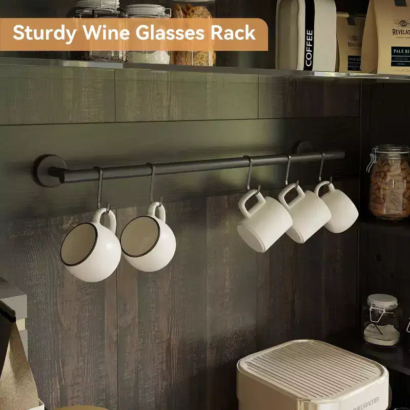 Meuble de bar à café 72" style ferme avec éclairage LED - Grand buffet avec porte-bouteilles et étagère en verre, support pour micro-ondes, garde-manger pour cuisine/salle à manger