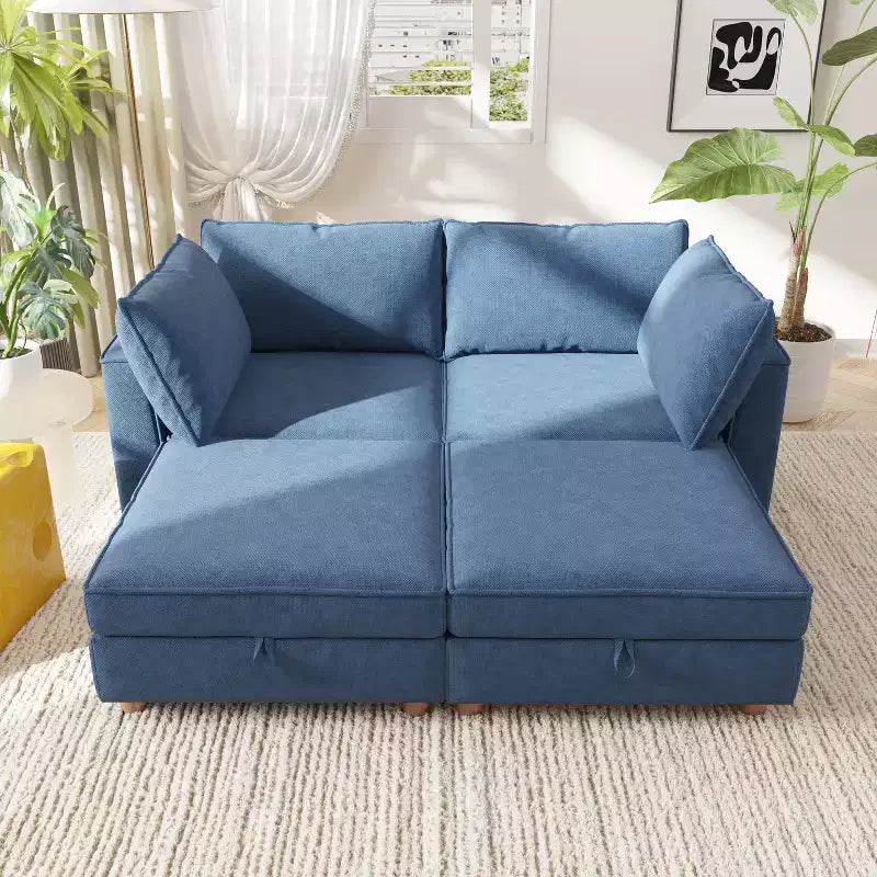 GDFStudio Zayne Canapé modulaire sectionnel convertible moderne à 4 places en tissu avec rangement