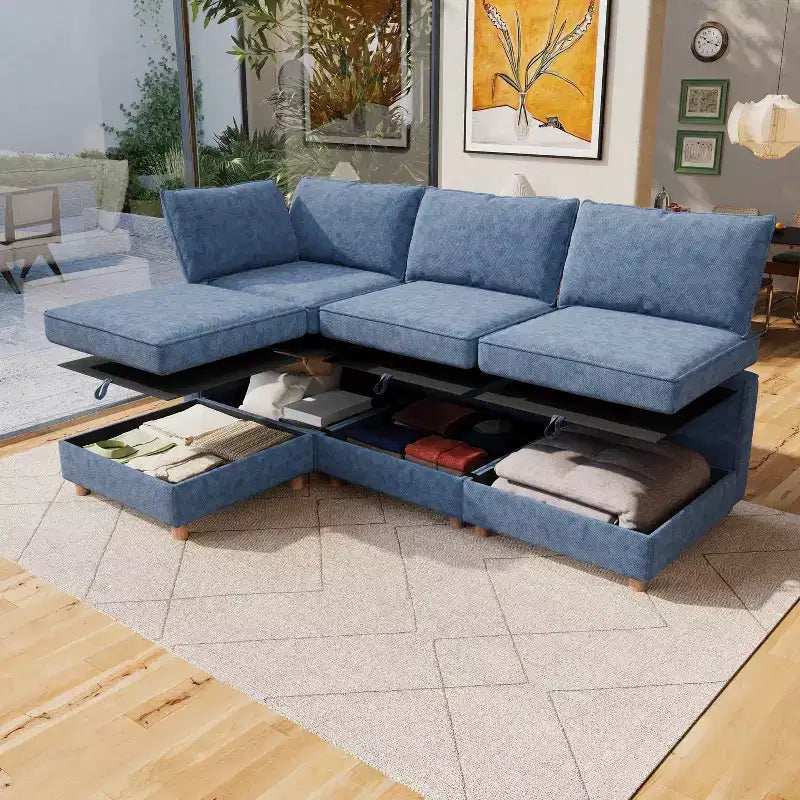 GDFStudio Zayne Canapé modulaire sectionnel convertible moderne à 4 places en tissu avec rangement