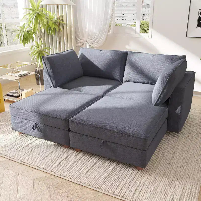GDFStudio Zayne Canapé modulaire sectionnel convertible moderne à 4 places en tissu avec rangement