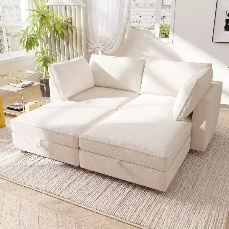GDFStudio Zayne Canapé modulaire sectionnel convertible moderne à 4 places en tissu avec rangement