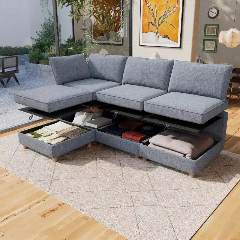 GDFStudio Zayne Canapé modulaire sectionnel convertible moderne à 4 places en tissu avec rangement