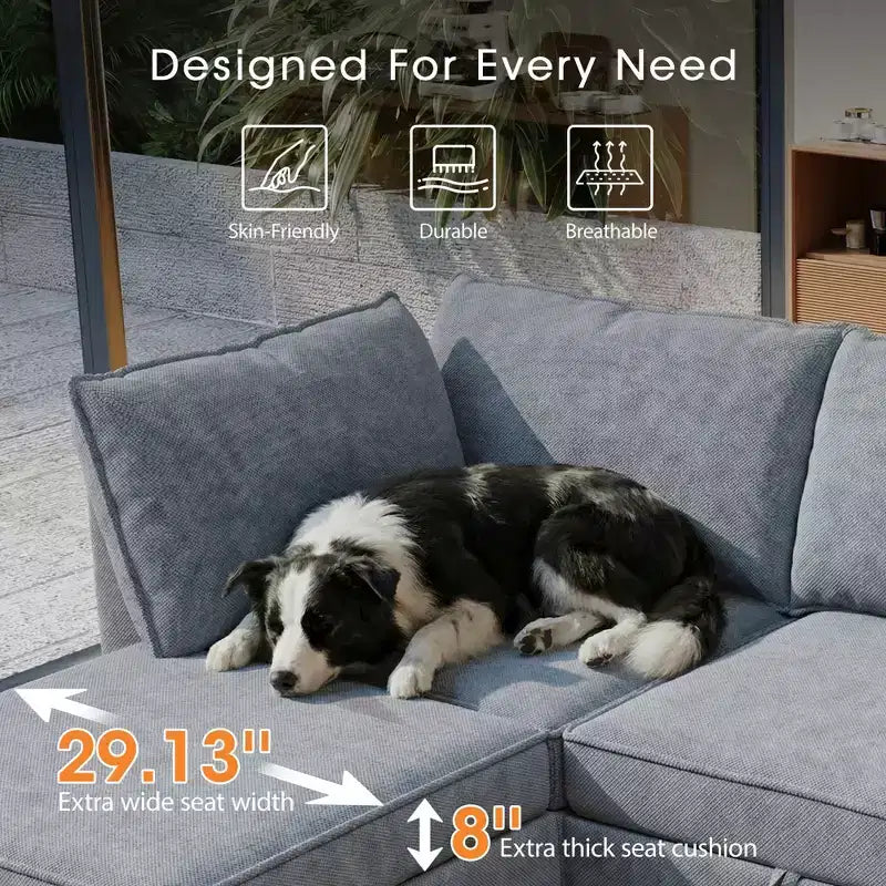 GDFStudio Zayne Canapé modulaire sectionnel convertible moderne à 4 places en tissu avec rangement