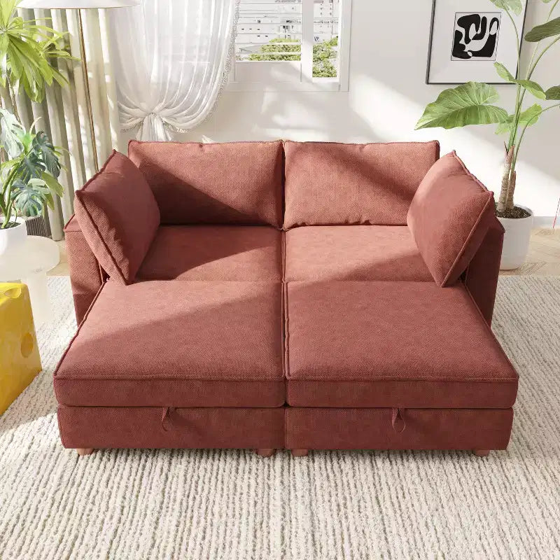 GDFStudio Zayne Canapé modulaire sectionnel convertible moderne à 4 places en tissu avec rangement