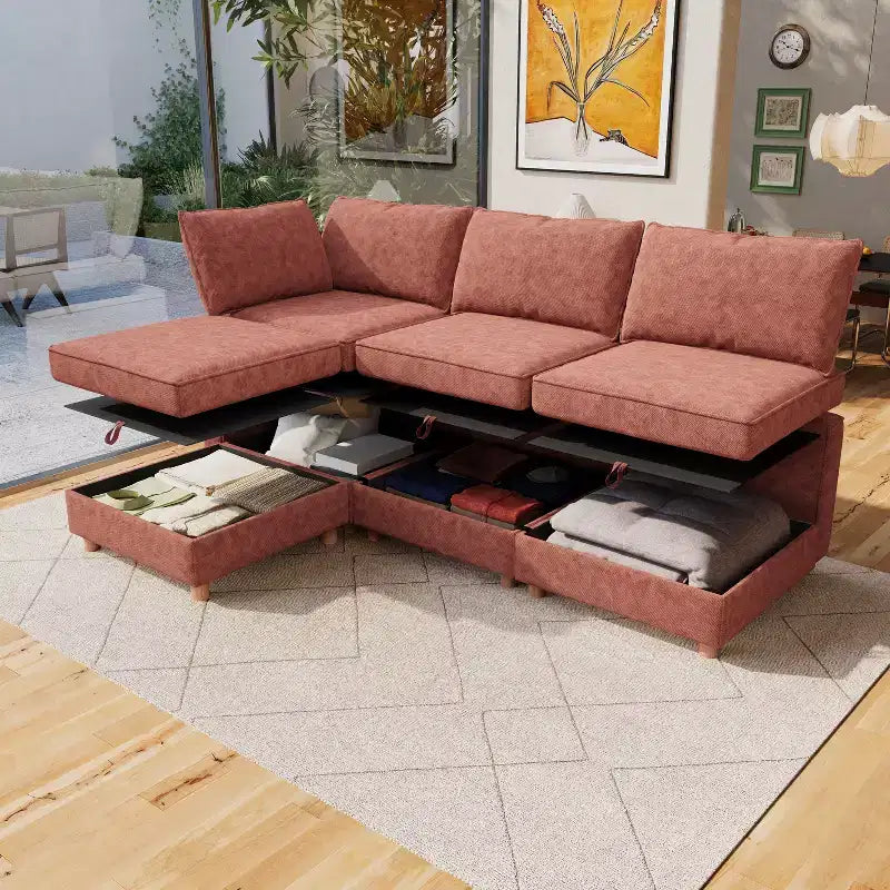 GDFStudio Zayne Canapé modulaire sectionnel convertible moderne à 4 places en tissu avec rangement