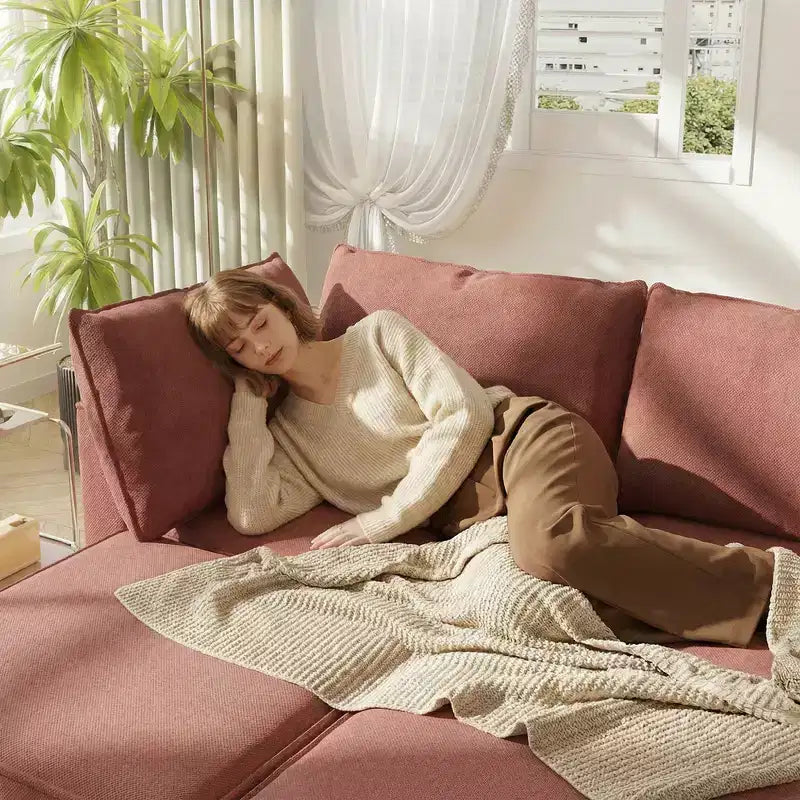 GDFStudio Zayne Canapé modulaire sectionnel convertible moderne à 4 places en tissu avec rangement