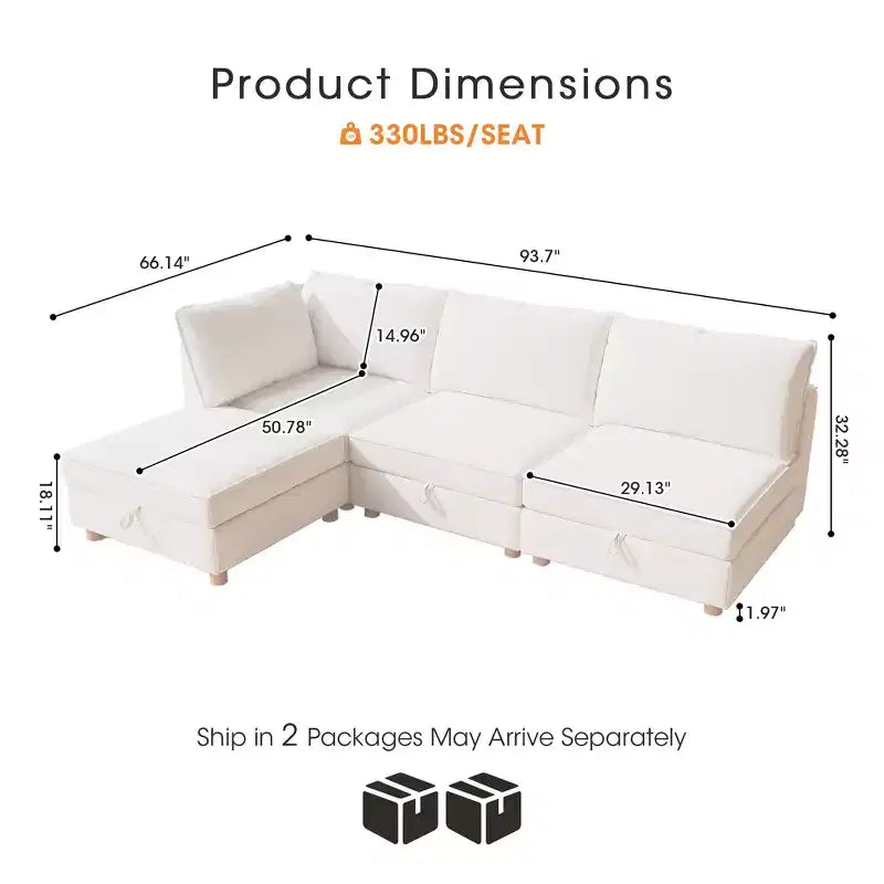 GDFStudio Zayne Canapé modulaire sectionnel convertible moderne à 4 places en tissu avec rangement