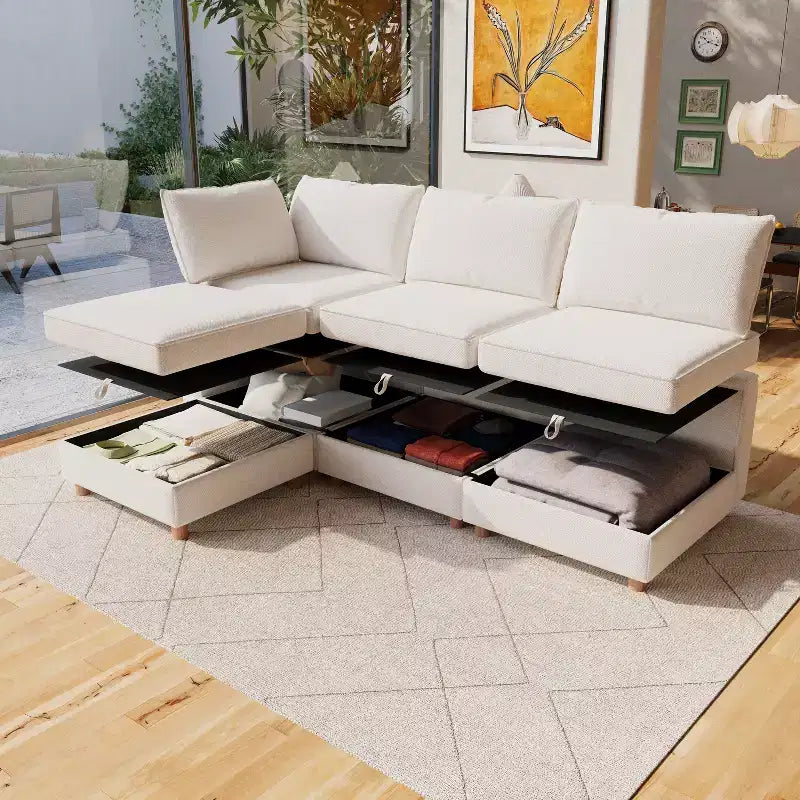 GDFStudio Zayne Canapé modulaire sectionnel convertible moderne à 4 places en tissu avec rangement