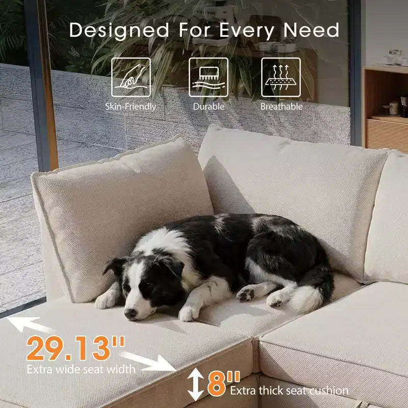 GDFStudio Zayne Canapé modulaire sectionnel convertible moderne à 4 places en tissu avec rangement