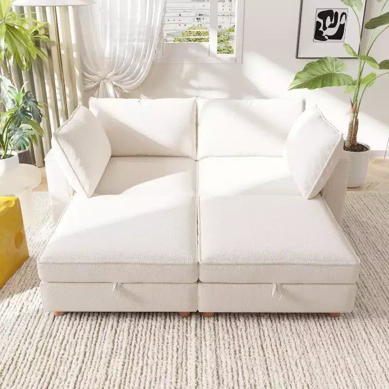 GDFStudio Zayne Modern 4-Seat Fabric Upholstered Modular Convertible Sectional Sofa with Storage