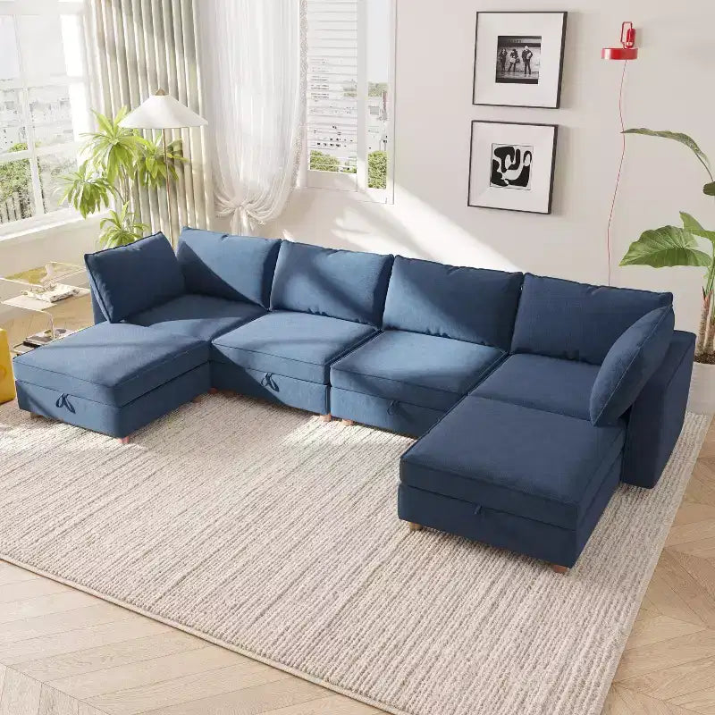 GDFStudio Zayne – Canapé d'angle modulaire 6 places en tissu avec rangement