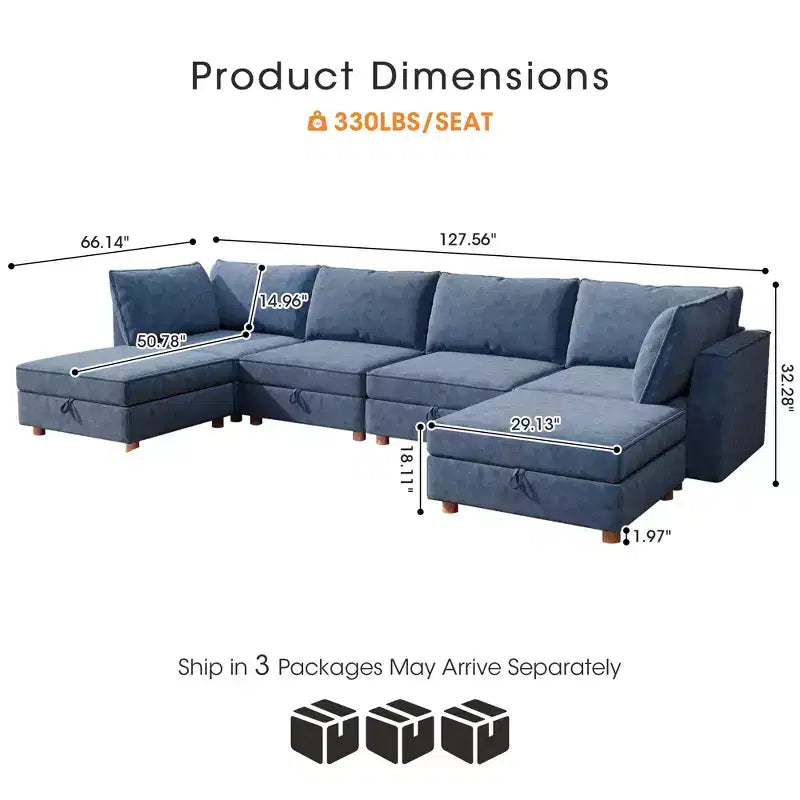 GDFStudio Zayne – Canapé d'angle modulaire 6 places en tissu avec rangement