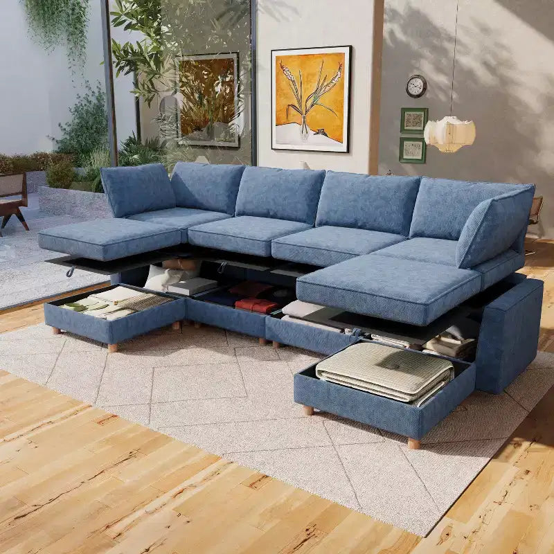 GDFStudio Zayne – Canapé d'angle modulaire 6 places en tissu avec rangement