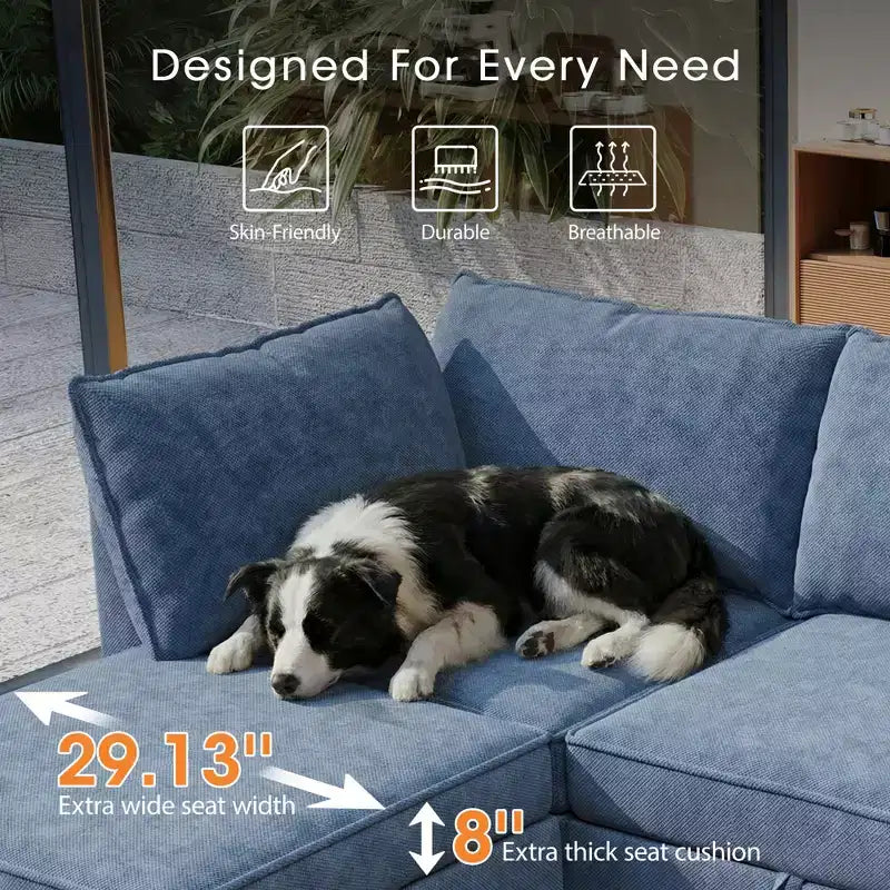 GDFStudio Zayne – Canapé d'angle modulaire 6 places en tissu avec rangement
