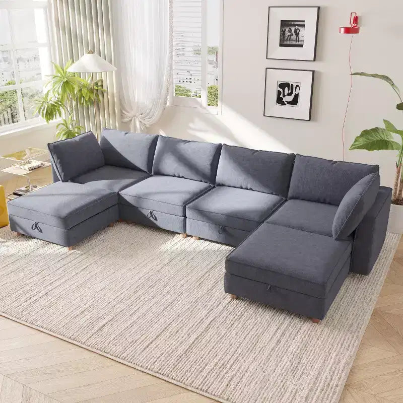 GDFStudio Zayne – Canapé d'angle modulaire 6 places en tissu avec rangement