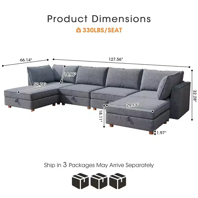 GDFStudio Zayne – Canapé d'angle modulaire 6 places en tissu avec rangement
