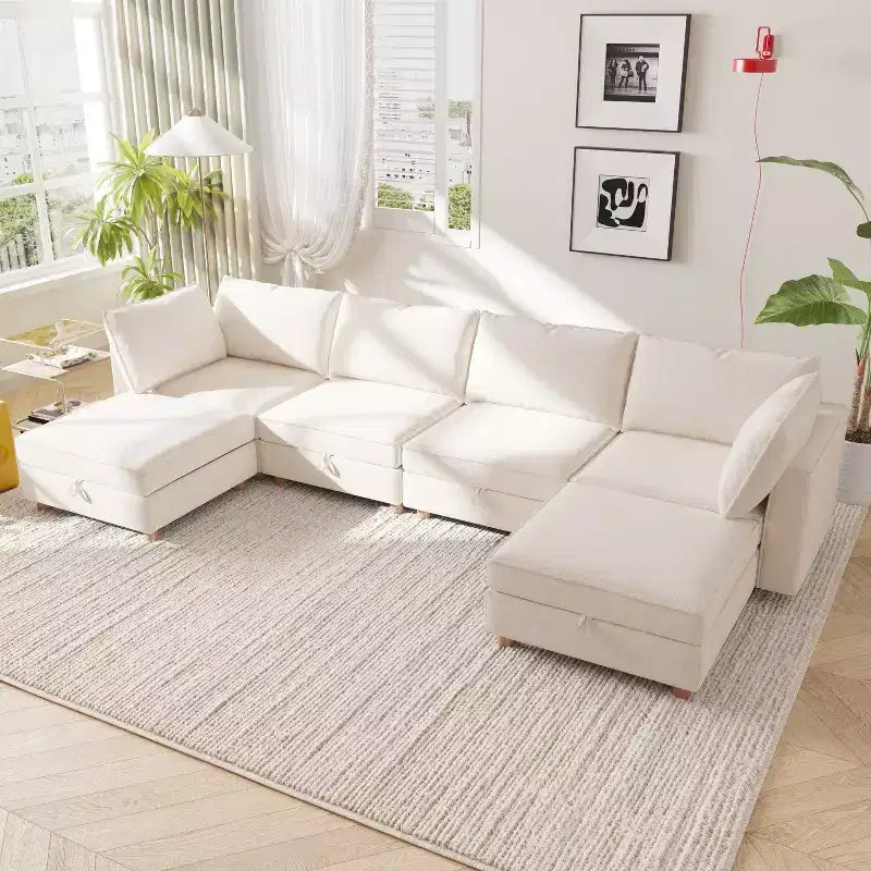 GDFStudio Zayne – Canapé d'angle modulaire 6 places en tissu avec rangement