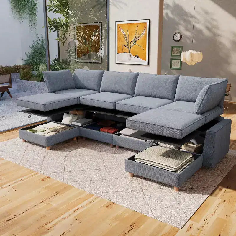 GDFStudio Zayne – Canapé d'angle modulaire 6 places en tissu avec rangement