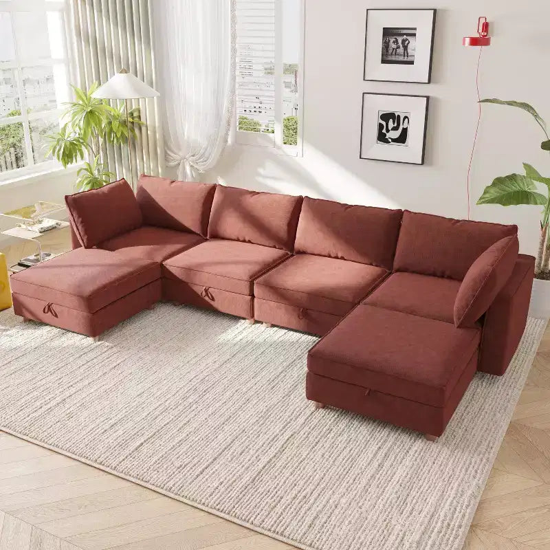 GDFStudio Zayne – Canapé d'angle modulaire 6 places en tissu avec rangement