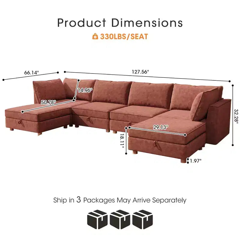 GDFStudio Zayne – Canapé d'angle modulaire 6 places en tissu avec rangement