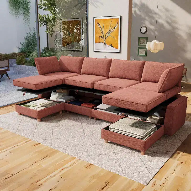 GDFStudio Zayne – Canapé d'angle modulaire 6 places en tissu avec rangement