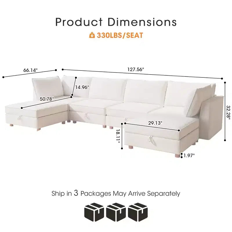 GDFStudio Zayne – Canapé d'angle modulaire 6 places en tissu avec rangement