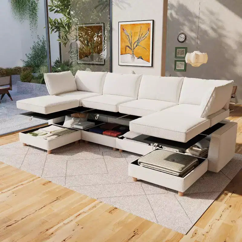 GDFStudio Zayne – Canapé d'angle modulaire 6 places en tissu avec rangement