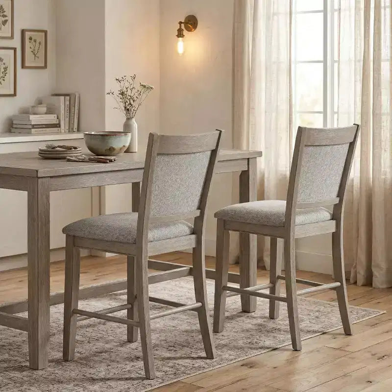 Tabouret de comptoir rembourré GDFStudio Sawyer Farmhouse 25 en bois avec repose-pieds