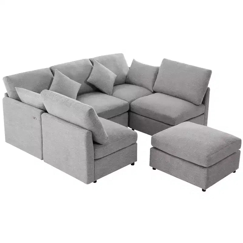 86.6 Canapé Sectionnel Canapé Modulable Canapé-lit Canapé en L avec un Pouf Mobile et Deux Ports USB