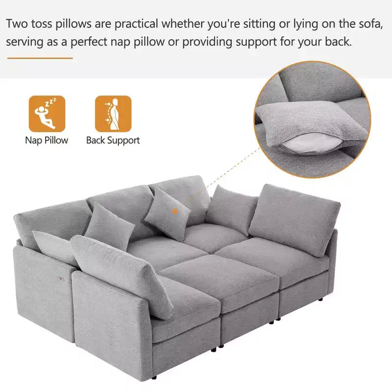 86.6 Canapé Sectionnel Canapé Modulable Canapé-lit Canapé en L avec un Pouf Mobile et Deux Ports USB
